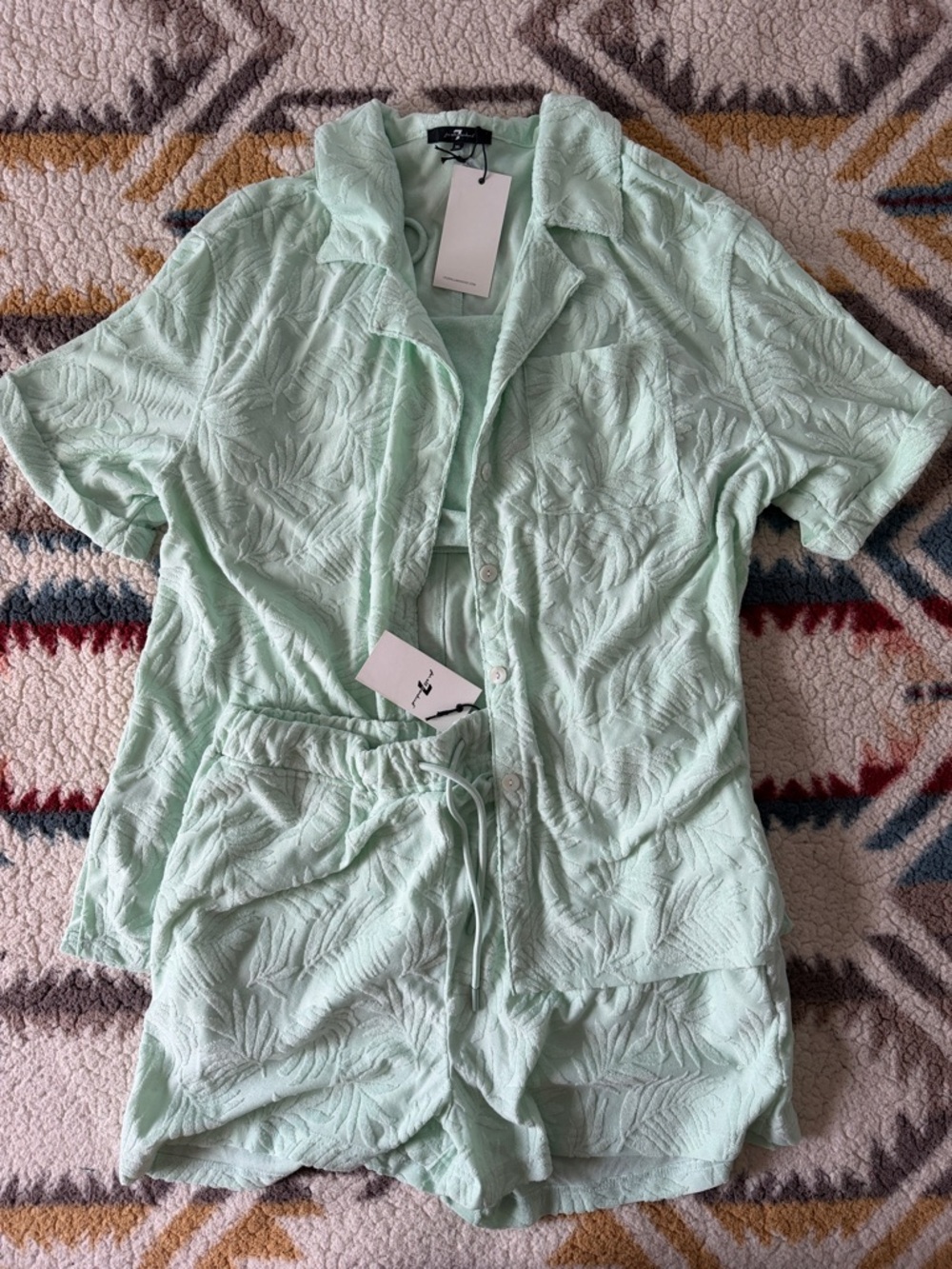 7 For All Mankind Mint Green Textured Terry Short Set